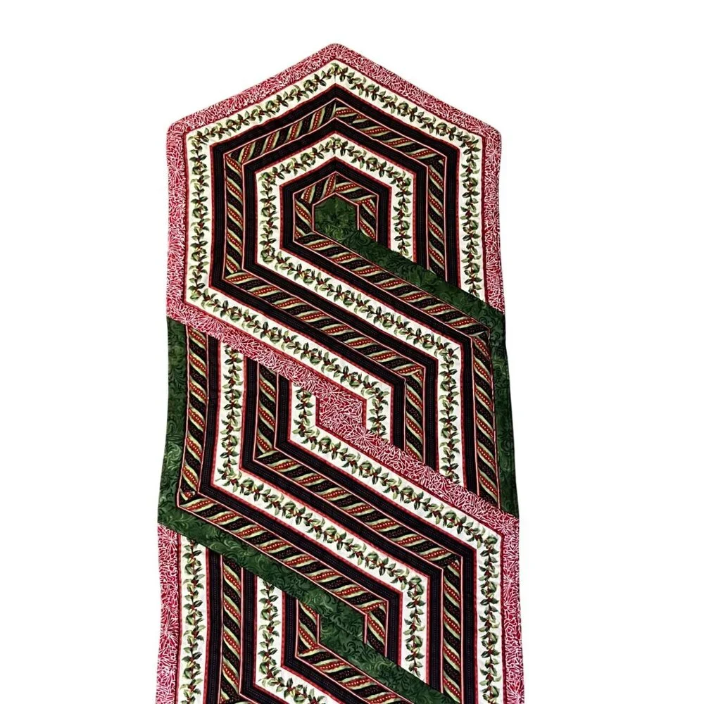 Handmade Christmas Table Runner 19x57 Holiday Decor Used Quilted Reversible